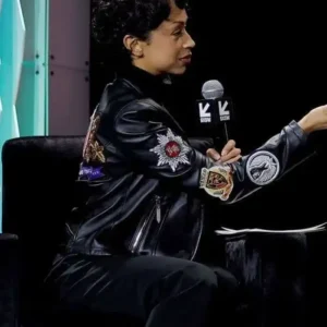 Liza Koshy SXSW 2026 Black Cafe Racer Leather Jacket For Men and Women