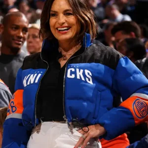 Mariska Hargitay NY Knick 2026 Blue Puffer Cropped Jacket For Women 
