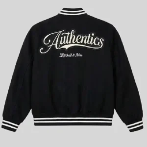 Mitchell and Ness x Authentic Branded Black Wool Varsity Jacket For Men and Women