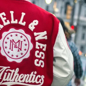 Mitchell and Ness x Authentic Branded Letterman Red and White Wool Jacket