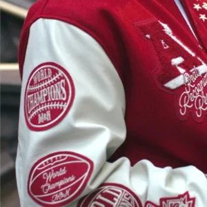 Mitchell and Ness x Authentic Branded Letterman Red and White Wool Jacket For Men and Women