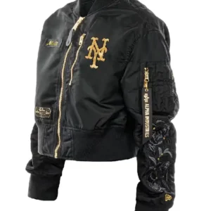 NEW YORK METS X ALPH x New Era L-2B Black Cropped Bomber Jacket