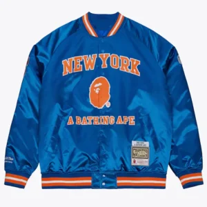 New York Knicks Blue M&N BAPE Satin Jacket