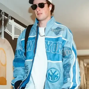 New York Knicks Cam Schlittler Blue Leather Jacket