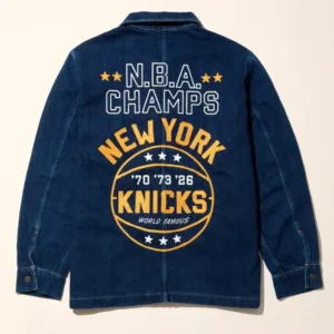 New York Knicks Championship Studio Navy Blue Denim Jacket For Men and Women