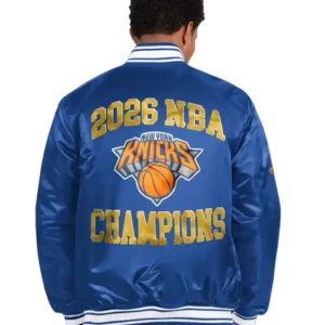 New York Knicks Starter 2026 NBA Finals Champions Blue Satin Varsity Jacket