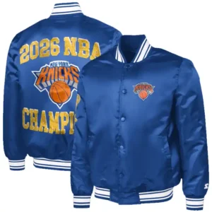 New York Knicks Starter 2026 NBA Finals Champions Blue Satin Varsity Jacket For Men and Women