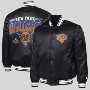 New York Knicks Starter Black Triangle Satin Varsity Jacket