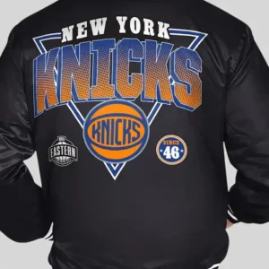 New York Knicks Starter Black Triangle Satin Varsity Jacket For Men and Women