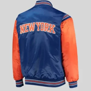 New York Knicks Starter Blue and Orange The Enforcer Satin Varsity Jacket For Men and Women