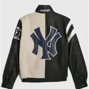 New York Yankees Jordan Clarkson Starter Vintage Black and White Leather Jacket For Men and Women