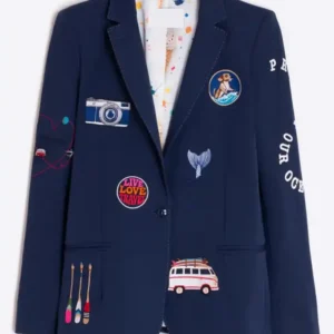 Prue Leith The Kelly Clarkson Show 2026 Navy Embroidered Blazer For Men and Women
