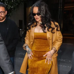 Rihanna NYC 2026 Tribeca Film Festival Mustard Leather Trench Coat For Women