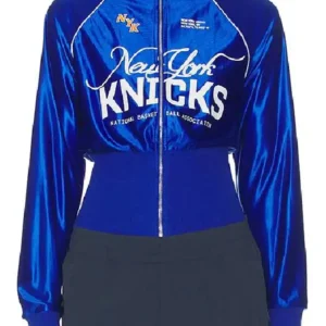 Sara Haines The View TV Show 2026 Knick Blue Satin Jacket For Women