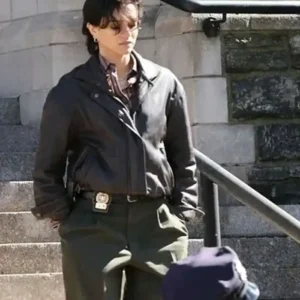 Sasha Calle The Exorcist 2026 Brown Leather Oversized Bomber Jacket
