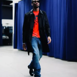 Shai Gilgeous Alexander San Antonio Spurs vs Oklahoma City Thunder Black Leather Coat For Men