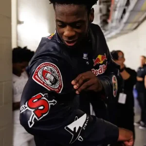 Shop AJ Dybantsa Red Bull x Jeff Hamilton Black Leather Jacket