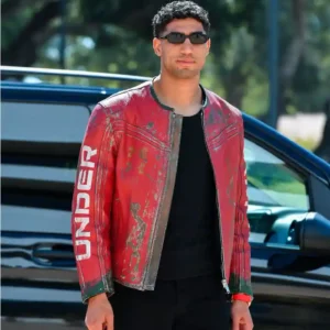 Shop Achraf Hakimi Under Armour x 424 Red Leather Jacket For Men and Women