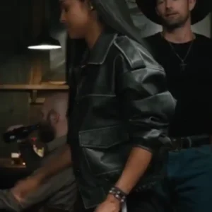 Shop Ash Santos 2026 TV Series Marshals S01 Andrea Cruz Black Leather Jacket