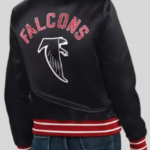 Shop Atlanta Falcons Black Satin Varsity Jacket For Women