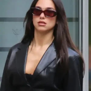 Shop Dua Lipa Fashion Streets Of Milan 2026 Black Leather Blazer For Women