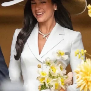 Shop Dua Lipa Old Marylebone Town Hall London 2026 White Blazer For Women