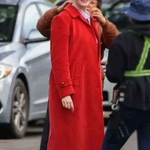 Shop Elle Fanning TV Series Margo’s Got Money Troubles 2026 Margo Millet Red Wool Trench Coat