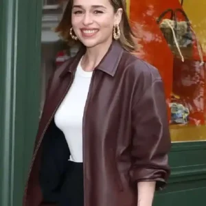 Shop Emilia Clarke The World According to Craft London 2026 Brown Leather Jacket