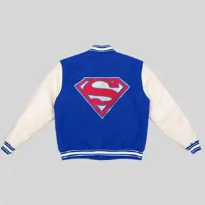 Shop FIFA World Cup 2026 USMNT x DC Comics Superman Man Of Steal Blue and White Wool Varsity Jacket For Men and Women
