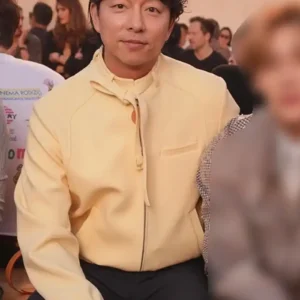 Shop Gong Yoo Louis Vuitton SS27 Yellow Leather Jacket