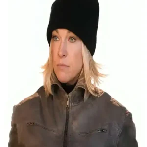 Shop Hannah Waddingham TV Series Ride or Die 2026 Judith Brown Distressed Leather Jacket