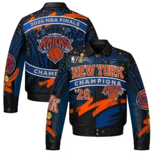 Shop JH Design New York Knicks 2026 Basketball Finals Champions Leather Jacket For Men and Women