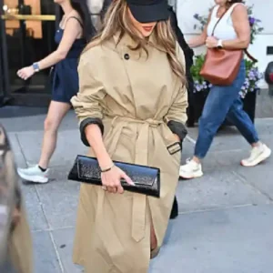 Shop Jennifer Lopez CBS Studios NYC 2026 Khaki Oversized Trench Coat