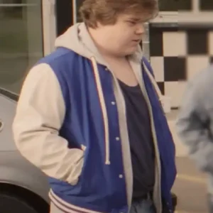 Shop Jeremy Ray Taylor 2025 Movie This Too Shall Pass Blue and White Varsity Jacket