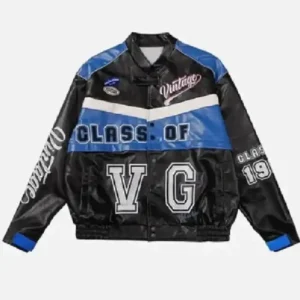 Shop K-Pops 2026 Movie Black and Blue Leather Bomber Jacket