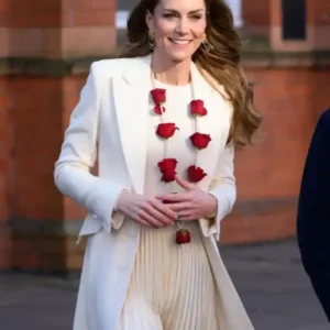 Shop Kate Middleton Aakash Odedra Company White Wool Long Coat For Women