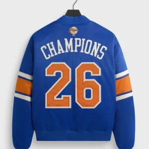Shop Kith New York Knicks 2026 Champions Blue Satin Bomber Jacket