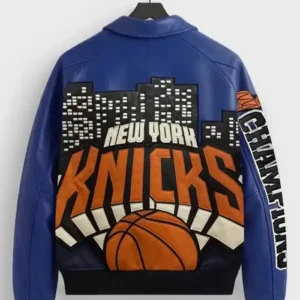 Shop Kith New York Knicks 2026 NBA Champions Shirt Style Leather Jacket for Men and Women
