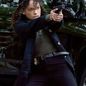 Shop Logan Browning TV Series I Will Find S01 Sarah Greer Black Utility Coat