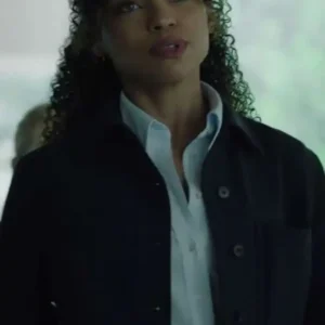Shop Logan Browning TV Series I Will Find You Blue Cropped Utility Jacket