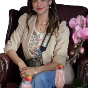 Shop Lyndsy Fonseca Movie The Love Heist 2026 Beige Blazer