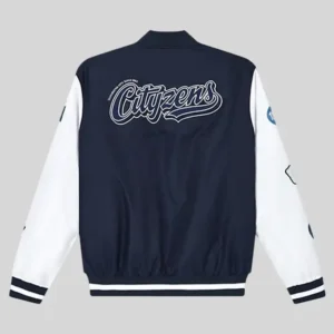 Shop Manchester City 2026 Navy Blue and White Varsity Bomber Jacket