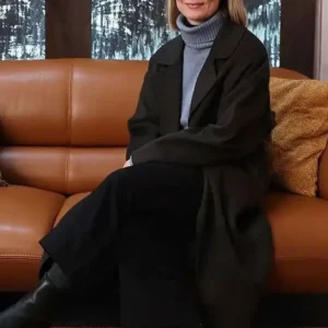 Shop Mia Wasikowska Leviticus 2026 Naim’s mother Black Wool Coat For Men and Women