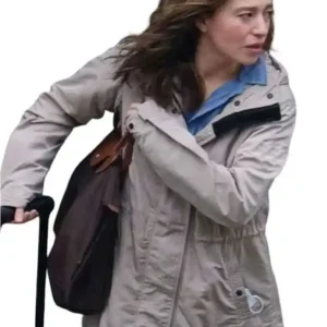 Shop Mikey Madison The Social Reckoning 2026 Frances Haugen Beige Hooded Jacket For Women