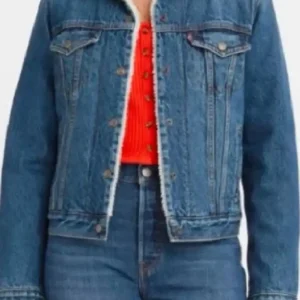 Shop Mina Starsiak TV Series Rock the Block S07 Blue Sherpa Denim Jacket For Men and Women