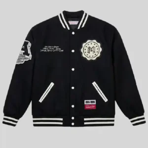 Shop Mitchell and Ness x Authentic Branded Black Wool Varsity Jacket