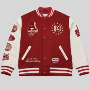 Shop Mitchell and Ness x Authentic Branded Letterman Red and White Wool Jacket For Men and Women