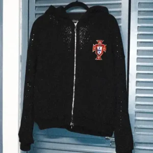 Shop Momm Studios World Cup 2026 Portugal Black Hooded Zip-Up Jacket For Men and Women