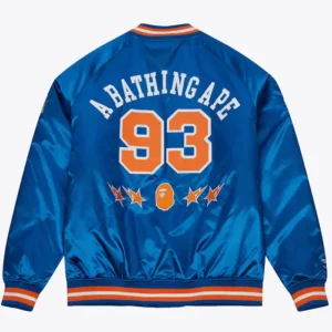 Shop New York Knicks Blue M&N x BAPE Satin Full-Snap Jacket For Men and Women