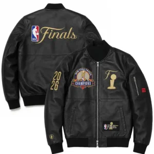 Shop New York Knicks FISLL 2026 NBA Finals Champions Team Black Leather Jacket For Men and Women